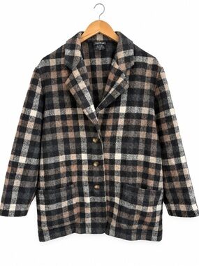 Women’s Wool Blend Plaid Coat Shacket Size L Cabincore Grandpacore Fall Layering